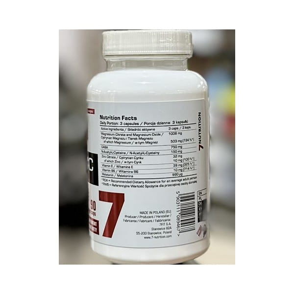 7Nutrition ZMB + GMC 90 vege caps – tabela składników na etykiecie