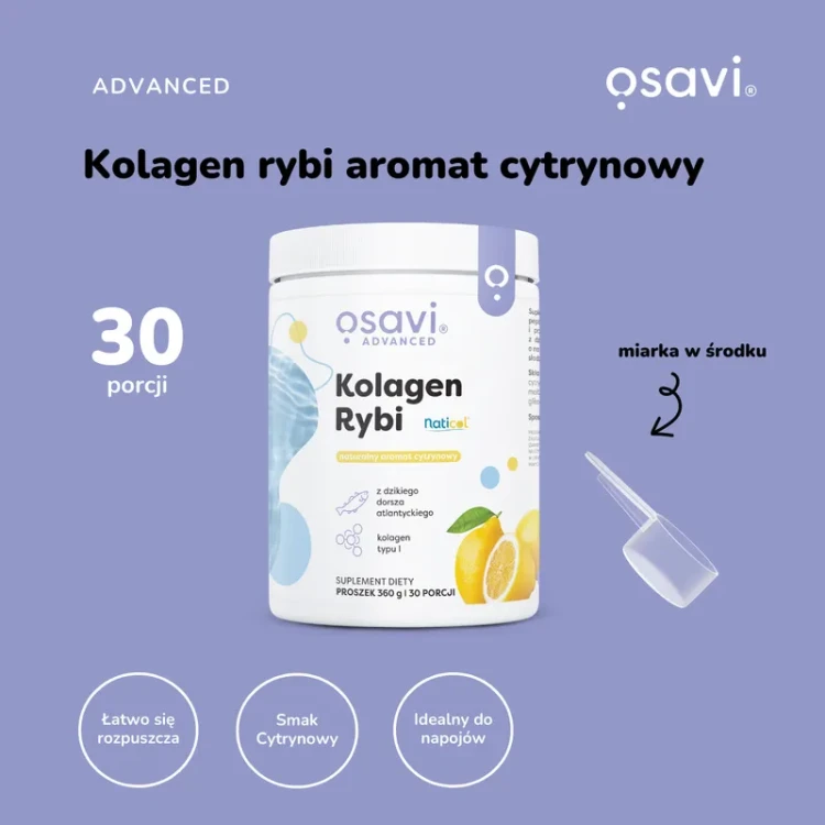 Osavi Kolagen Rybi 360 g cytrynowy — 30 porcji z miarką