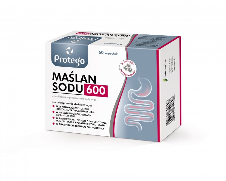 Protego Maślan Sodu 600 mg 60 kapsułek — opakowanie